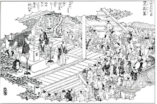 日本で初めて富くじを行った寺とされる瀧安寺の箕面富の様子