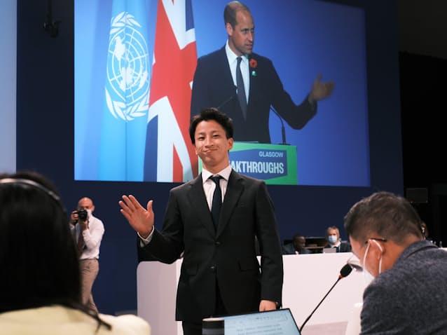 英国王立財団が創設した環境賞「アースショット賞」の最終候補に選ばれCOP26に出席(2021年、英グラスゴー)