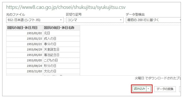 図6 データ取り込み画面が開いたら「読み込み」を押す