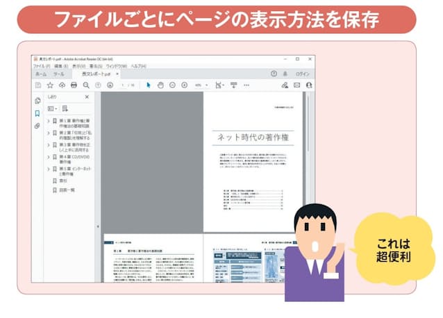 図8 画面表示の設定はPDFファイルごとに保存しておける。毎回カスタマイズする手間が省けるので、効率良く作業できる