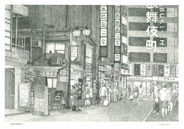 夜の新宿・歌舞伎町（画・安住孝史氏）